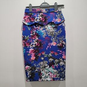 Bebe Women's Floral Pencil Skirt - Blue and Pink Sz Small